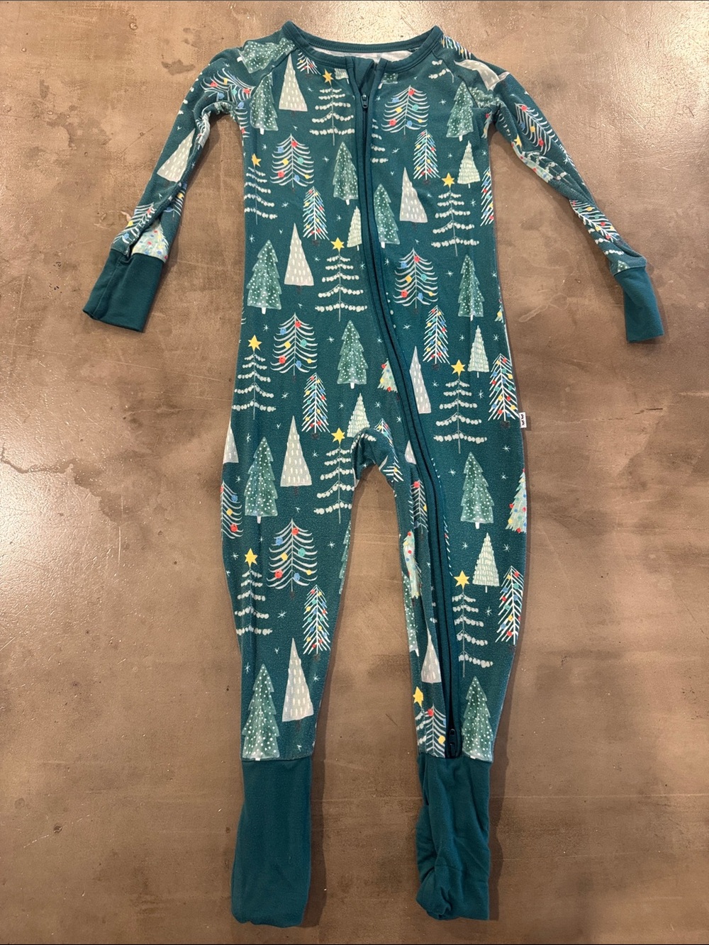Little Sleepies Teal Holiday Tree Footed One-Piece Pajamas